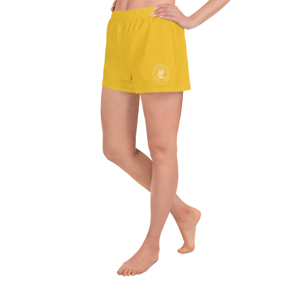 Om Emblem Women's Athletic Shorts in Saffron Yellow