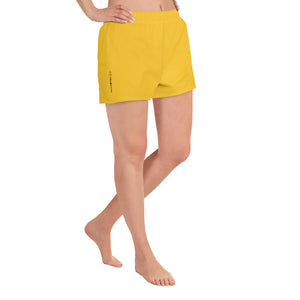 Om Emblem Women's Athletic Shorts in Saffron Yellow